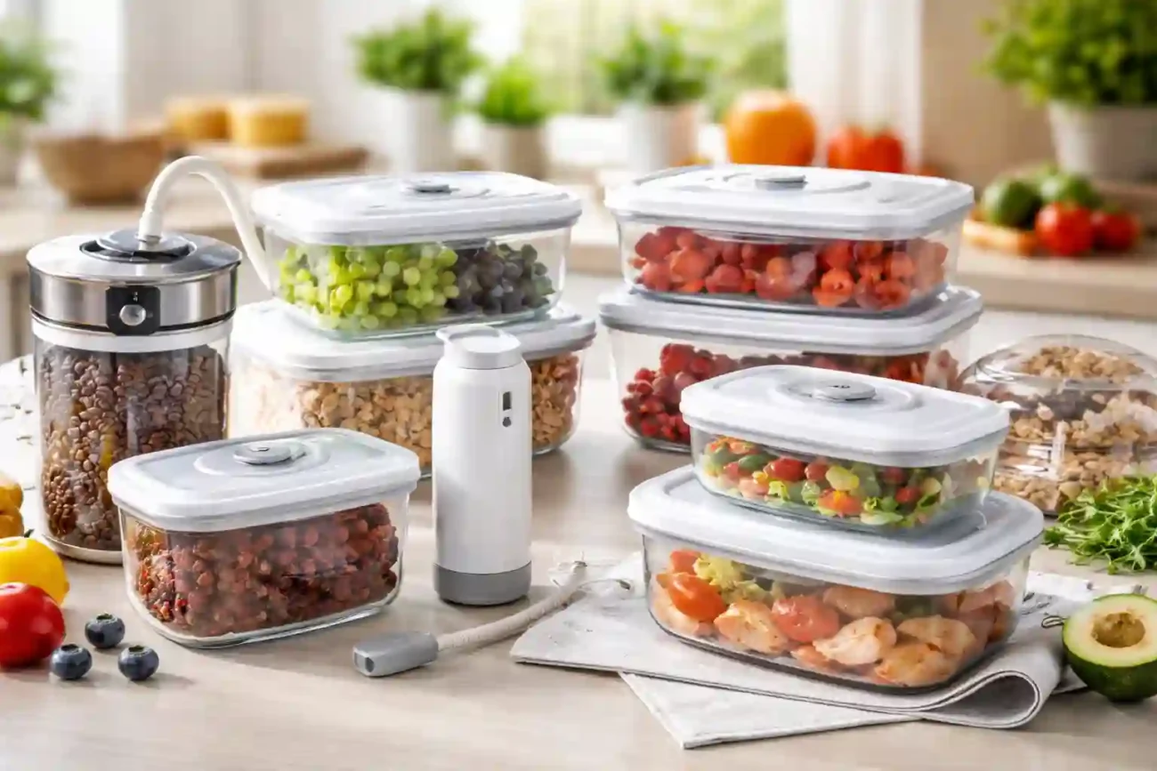 Beste Vakuumdosen Lebensmittel aus Glas mit Vakuumpumpe zur luftdichten Aufbewahrung von frischen Zutaten in der Küche