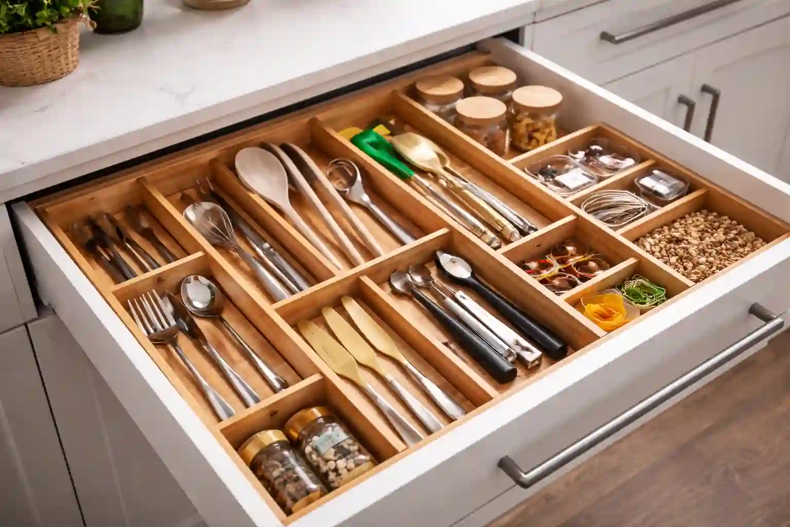 Beste Küchenschubladen Organizer im Alltag – ordentlich organisierte Küchenschublade mit Besteck und Küchenutensilien